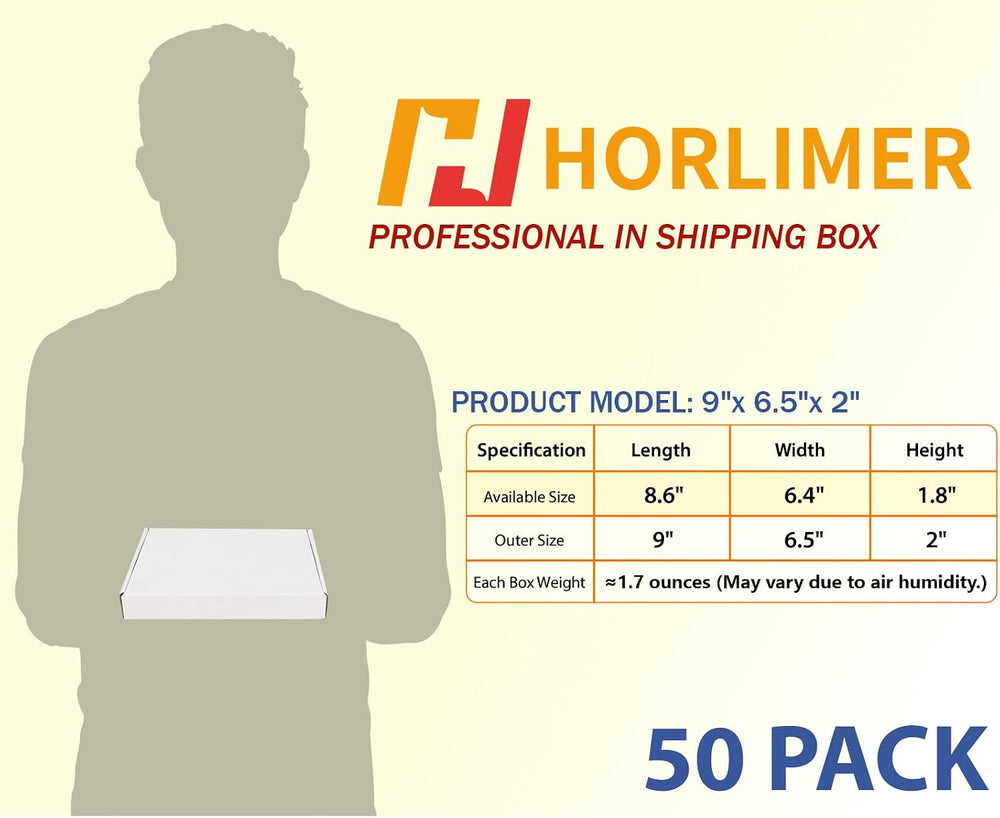 HORLIMER 9x6.5x2 inches Shipping Boxes Set of 50, White Corrugated Cardboard ...