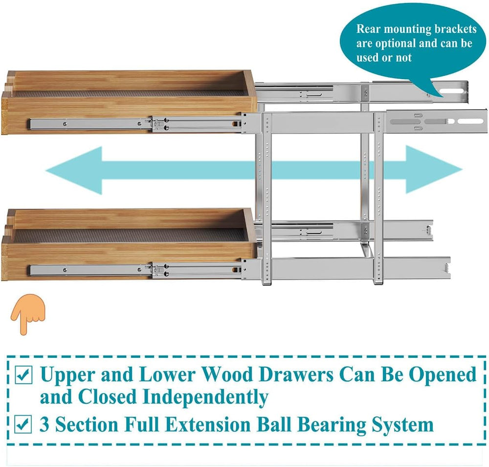 OCG 2 Tier Pull Out Cabinet Organizer (20"W x 21"D), Heavy-Duty Sli...