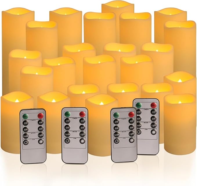 Set of 24 Waterproof Outdoor Flameless Candles, LED Candles with 4 Remote and...
