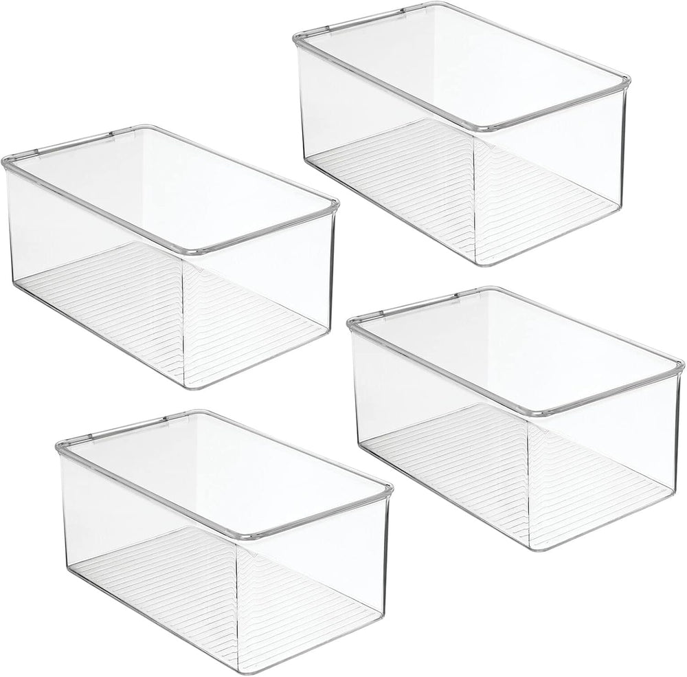 mDesign Stackable Plastic Closet Storage Container Bin Box with Hinge Lid for...