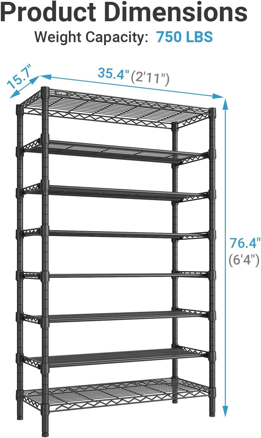 VIPEK S1 Plus 8-Tier Shoe Rack, Extra Wide Heavy Duty Shoe Organizer, Black