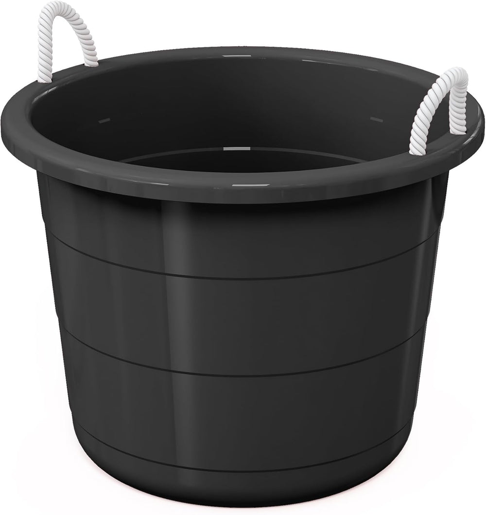 Life Story Open Storage Bucket, Round Plastic Container with Rope Handles, 17...