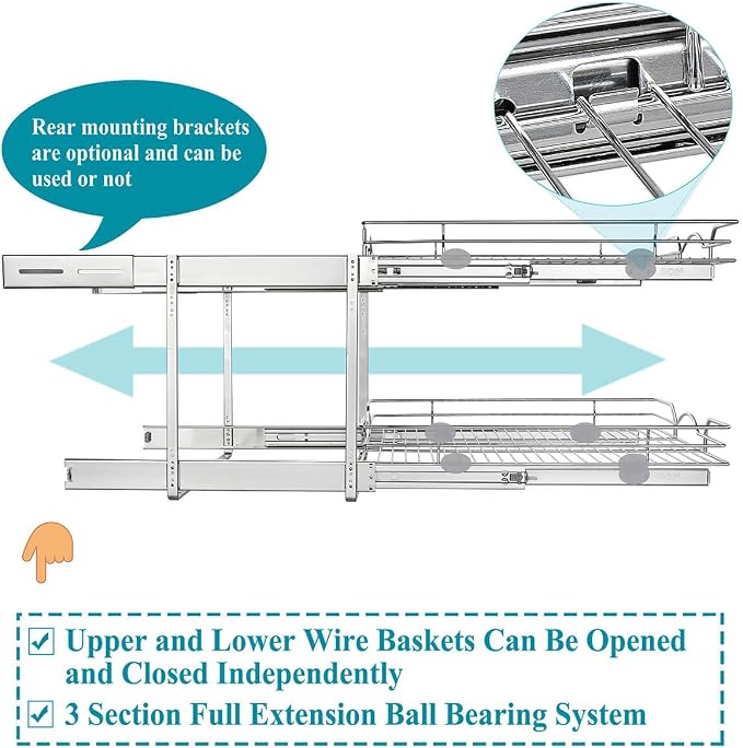 OCG 2 Tier Pull Out Cabinet Organizer, Pull Out Drawers