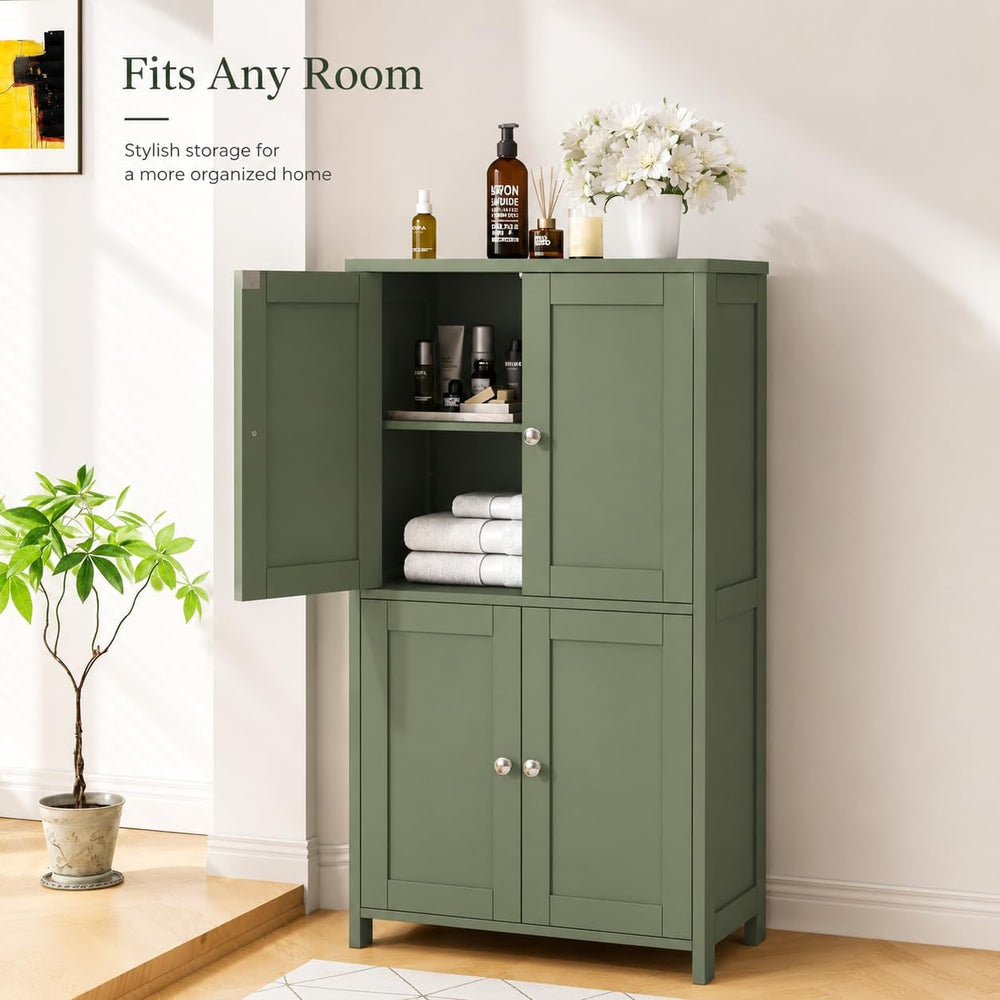 Nuturelly Bathroom Floor Storage Cabinet, 4 Doors, Anti-Tip, Pale Green
