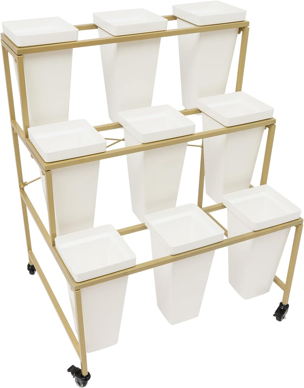 Flower Display Stand with 9pcs Plastic Buckets, 3 Layers Heavy Duty Moving Pl...