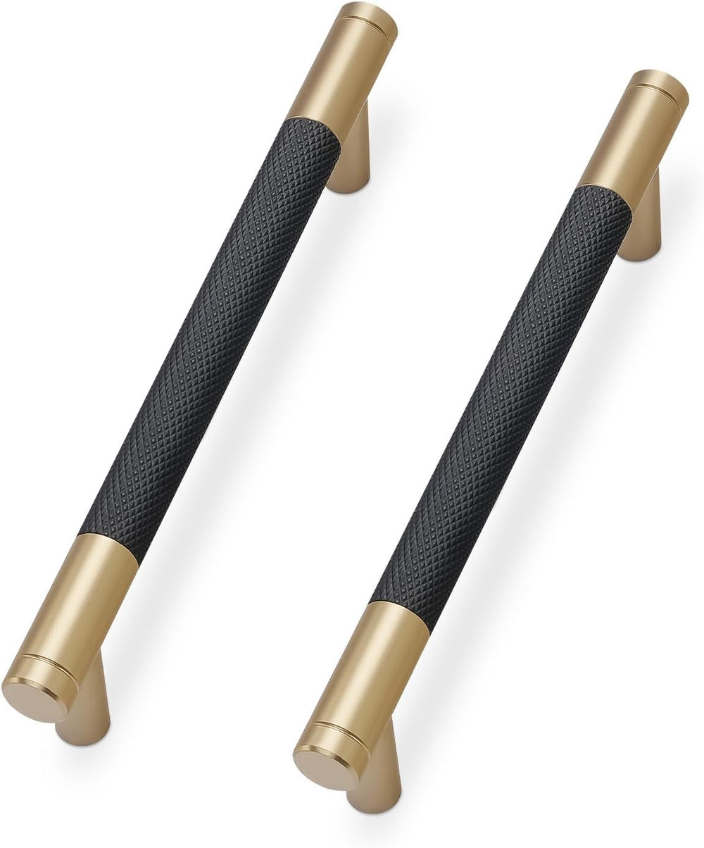 10 Pack Matte Black and Champagne Bronze Cabinet Pulls knurled 5 Inch Hole Ce...