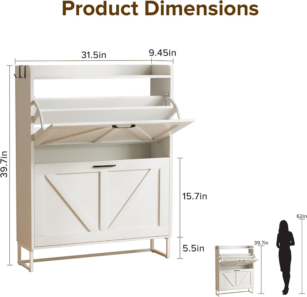 Urban Deco Shoe Storage Cabinet for Entryway, 2 Flip Drawers Shoe Organizer, ...