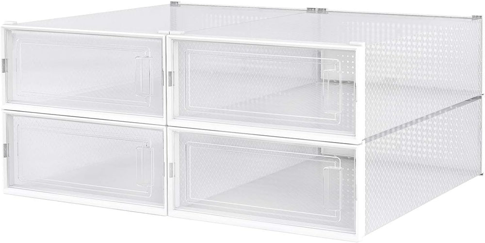 4-Piece Boot and Shoe Storage Box, Stackable Clear Plastic Shoe Box, Space-Sa...