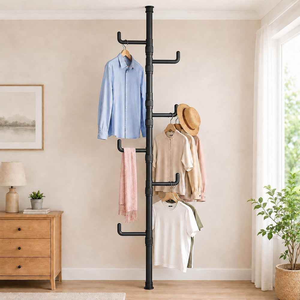 Floor to Ceiling Clothes Drying Rack, Adjustable Tension Pole Laundry Rack fo...