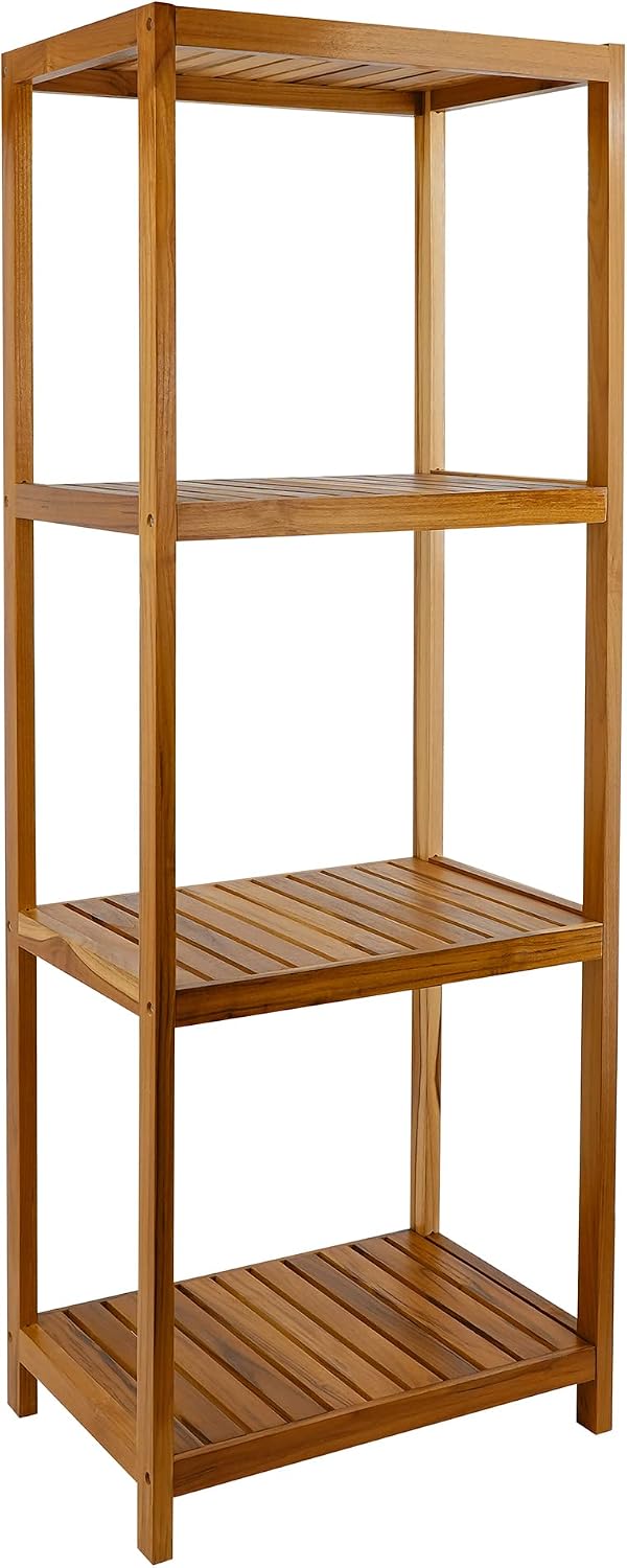 VaeFae Teak Bathroom Shelf, 4-Tier Storage Shelf, Wooden Stand Shelf Organize...