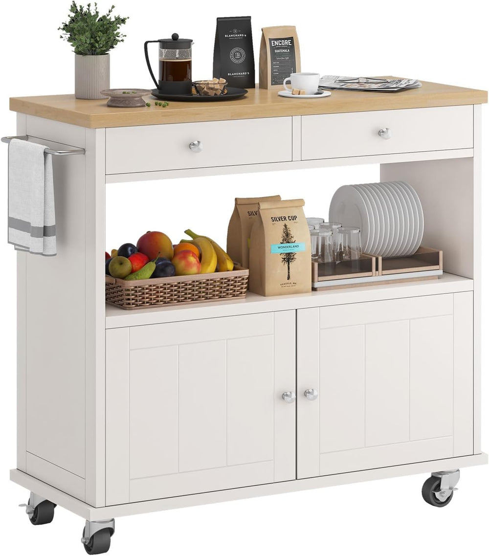 knoworld Rolling Kitchen Island with Storage Cabinet, 35.4'' Width Ki...