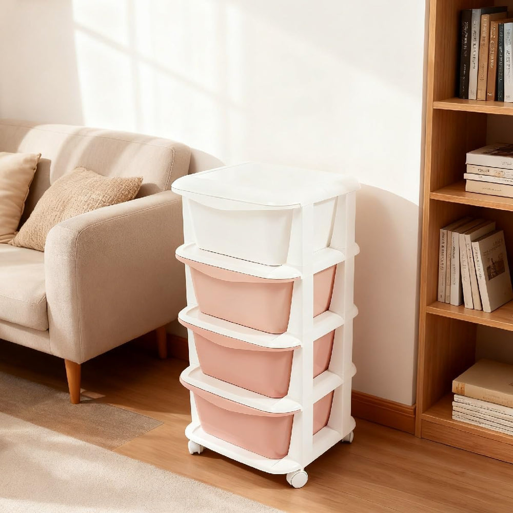 4 Tier Rolling Storage Drawer Cart, Plastic Storage Trolley with Wheels 4 Dra...