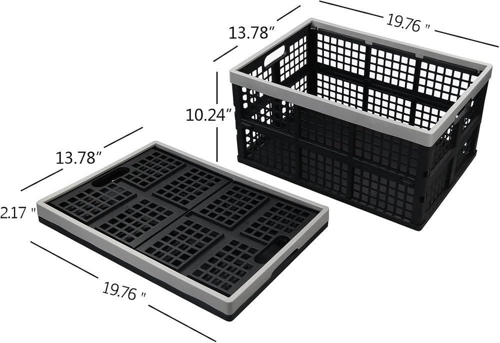 2 Pack 42 L Stackable Plastic Folding Crate, Plastic Collapsible Storage Bask...