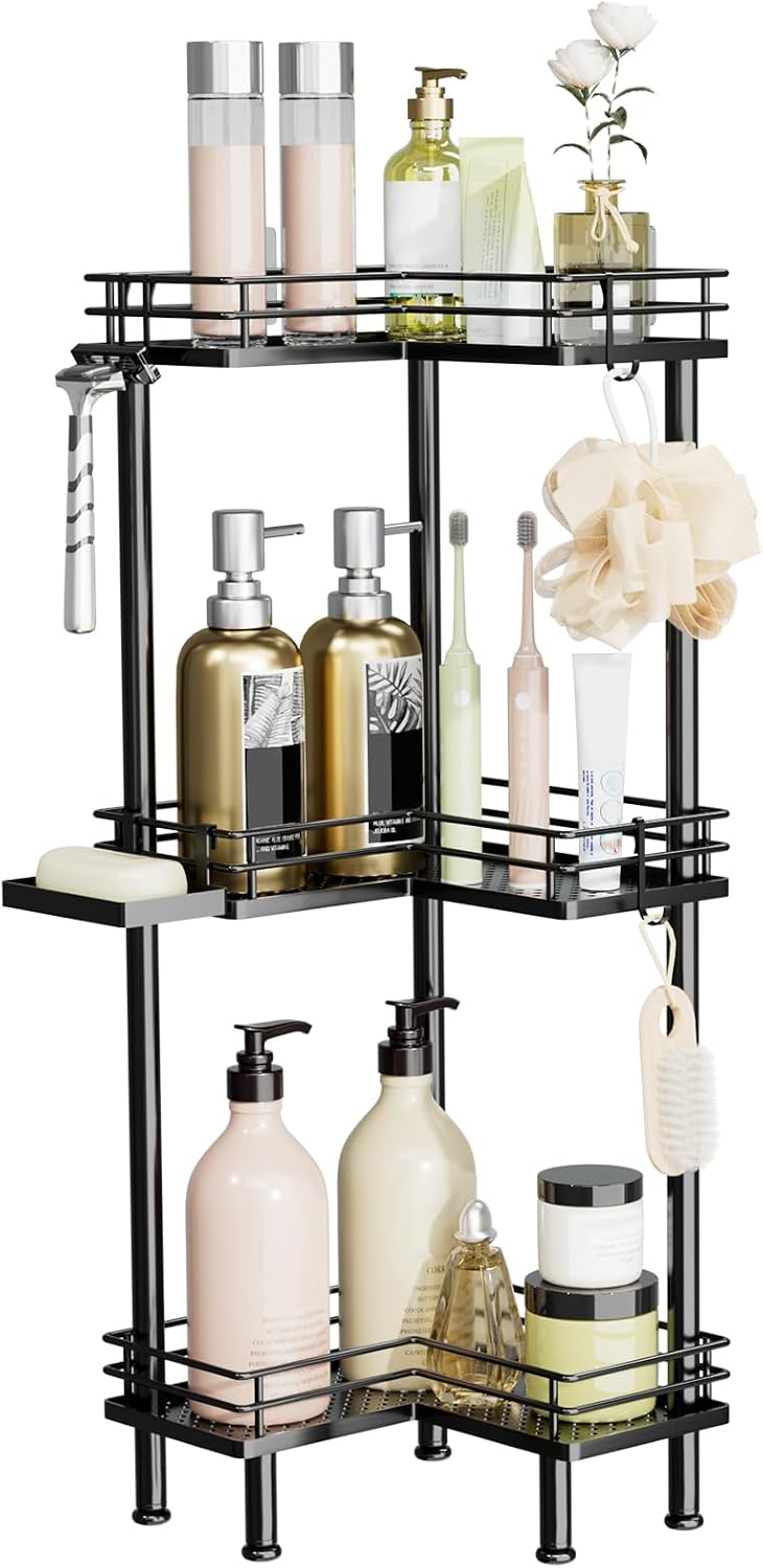 Corner Shower Caddy Standing - 3-Tier Stainless Steel Shower Shelves Rack, Ba...