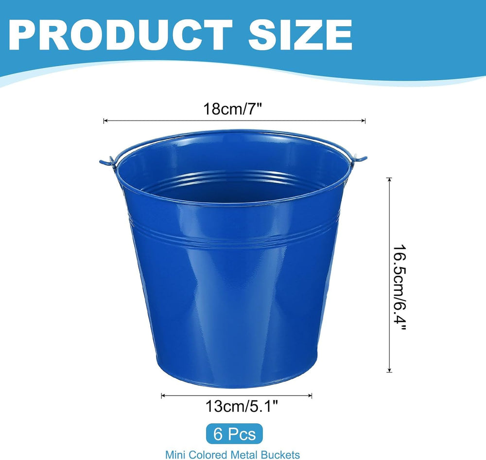 PATIKIL Small Metal Buckets 7"x6.2" with Handle Dark Blue 6 Pcs