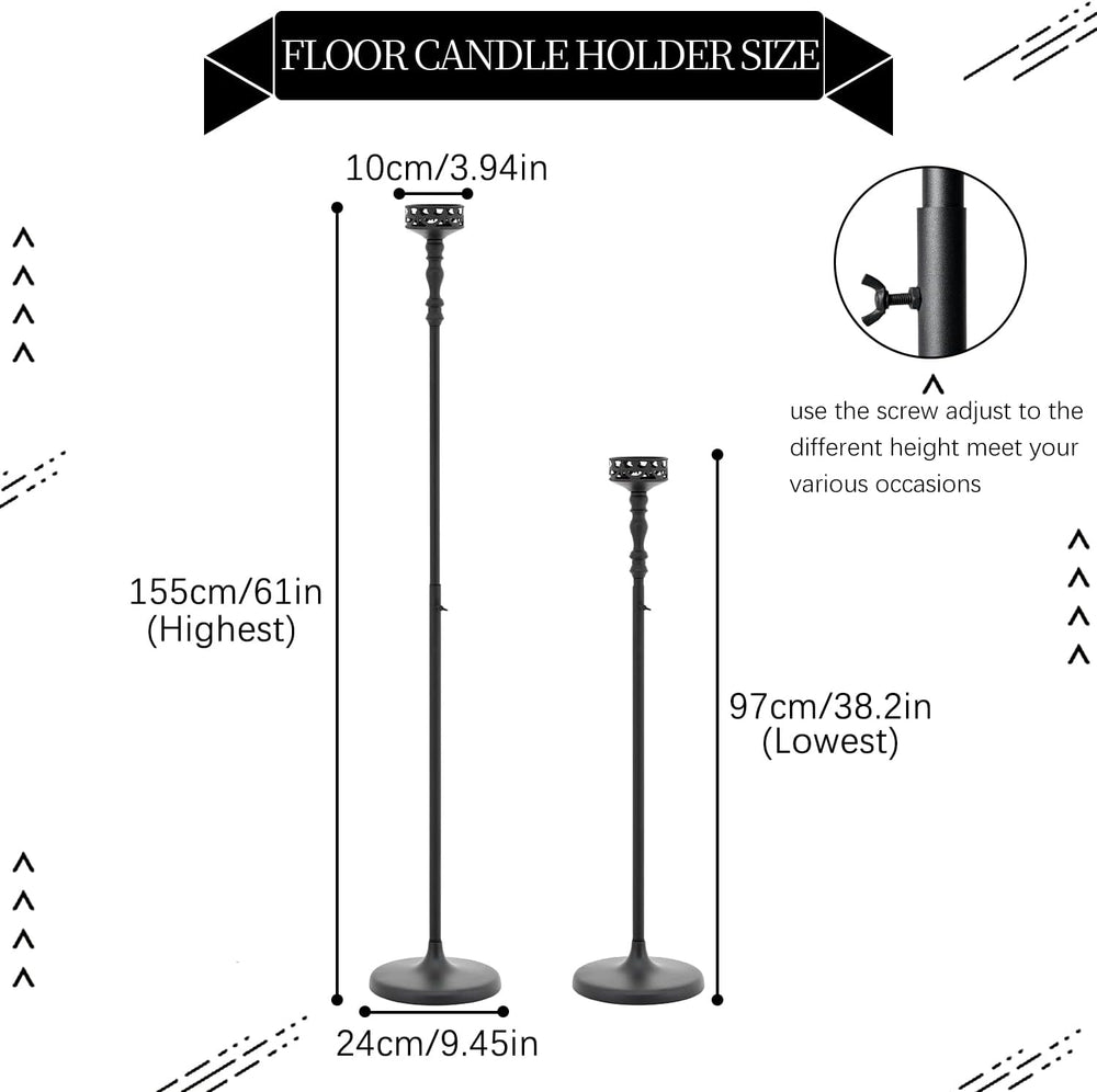 3Pcs Matte Black Floor Candle Holders Centerpieces for Pillar Candles | Adjus...