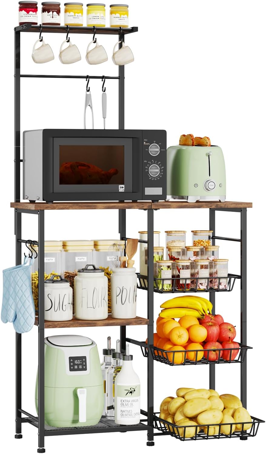 SWTYMIKI Bakers Rack with Storage - Coffee Bar Cabinet with Shelves, Coffee S...