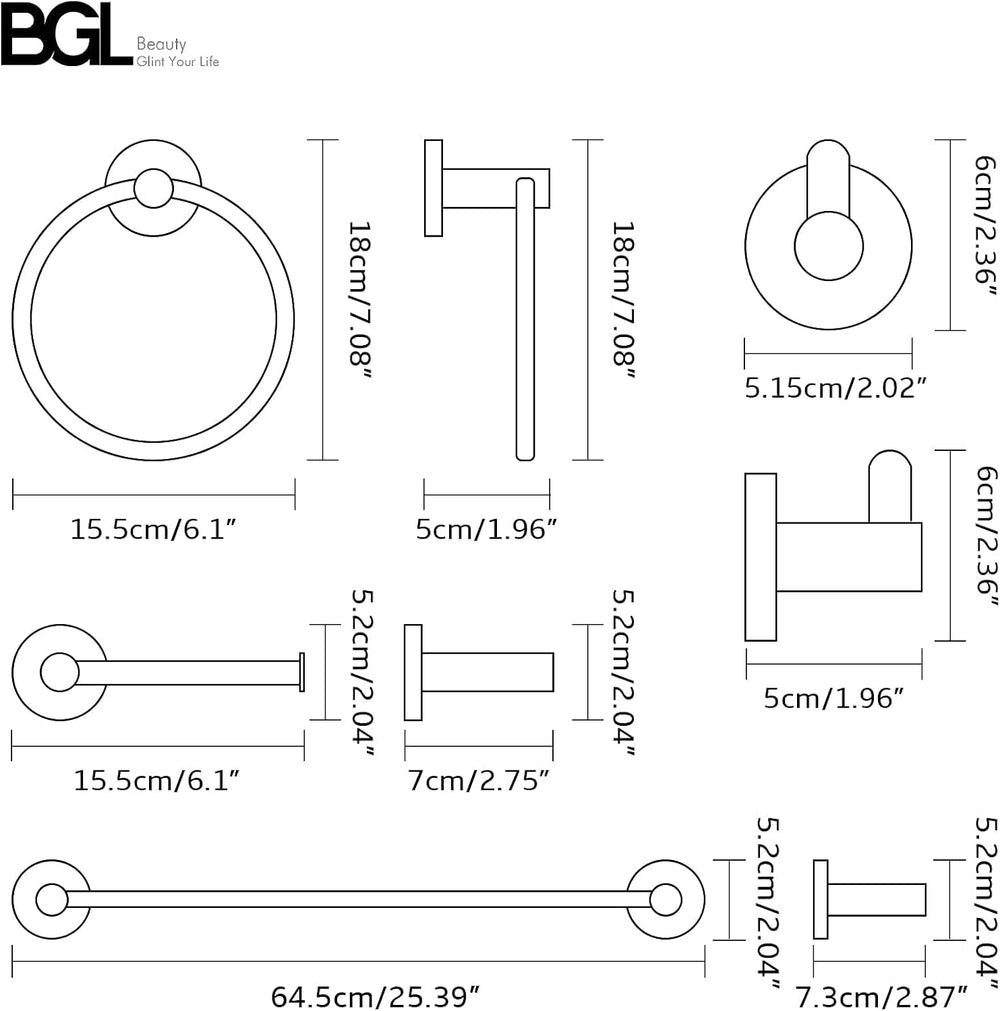 BGL Bathroom Accessory Set,4-Piece Brushed Nickel Towel Racks for Bathroom, 2...