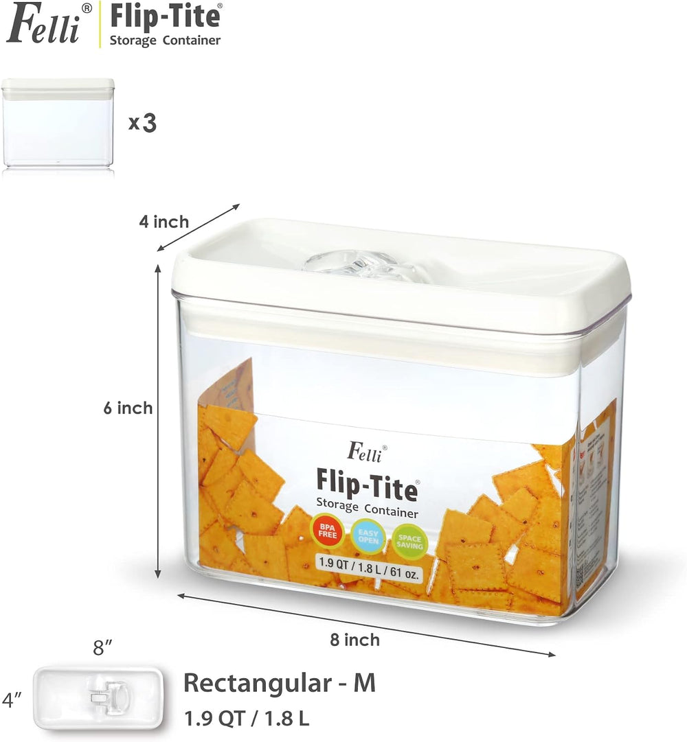 Felli Flip Tite Storage Container with Lid 4” RECTANGULAR Airtight Ring Flip ...