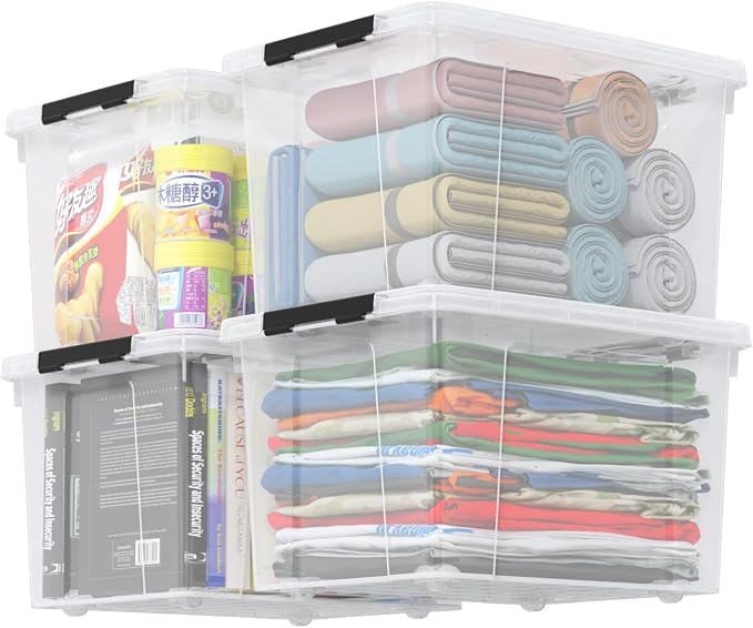 Zopnny 24 Quart Clear Plastic Storage Bin (4-Pack)