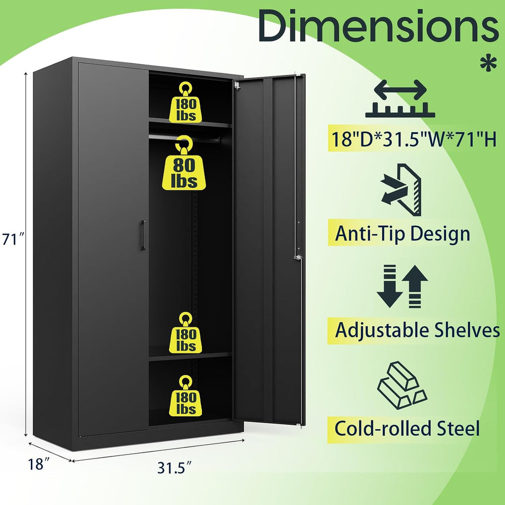 71" Tall Metal Wardrobe Closet with Lock,Steel Clothing Cabinet