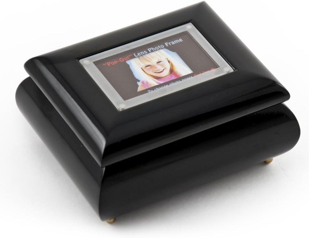 3X2 Wallet Size Black Lacquer Photo Frame Music Box with New Pop-Out Lens Sys...