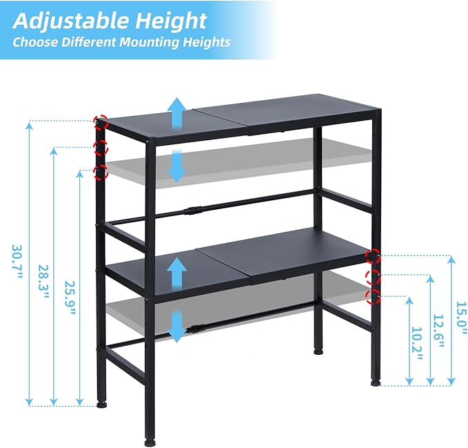 2-Tier Expandable Metal Storage Shelves, 150LBS Heavy Duty Shelving Units and