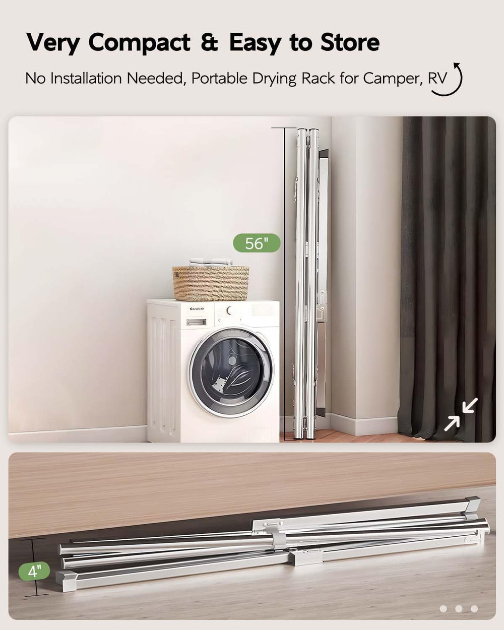 Vikaqi Clothes Drying Rack 63 Inches Folding Indoor Outdoor, Drying Rack Clot...