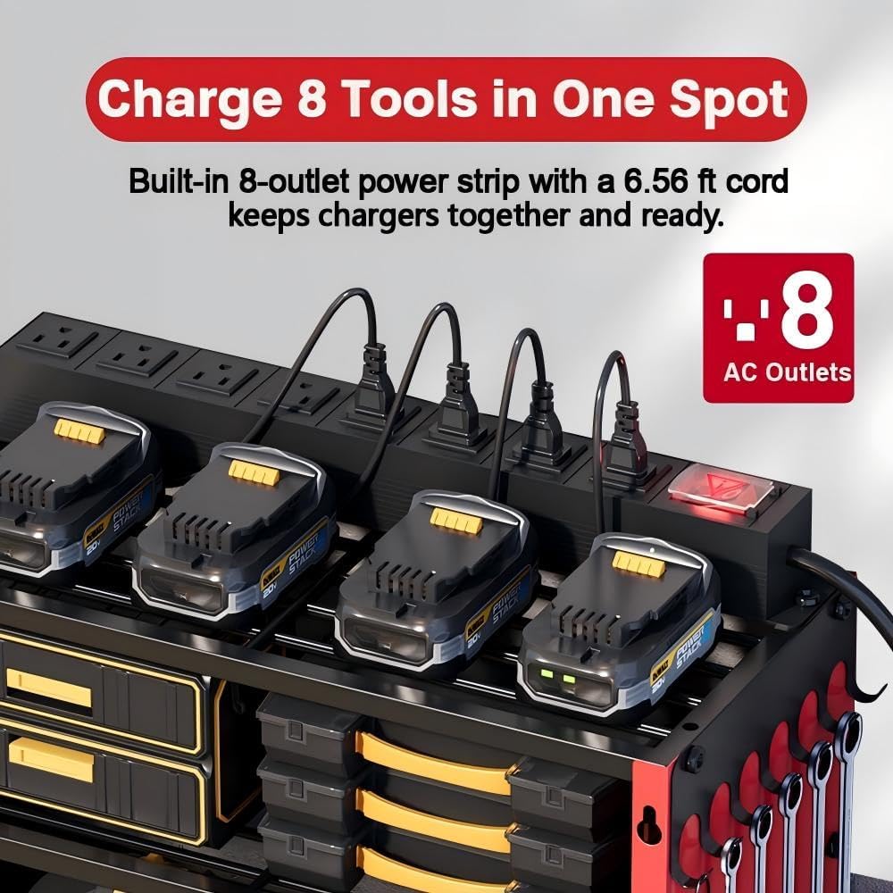 53" Power Tool Organizer Wall Mount with Power Strip, 4 Layers