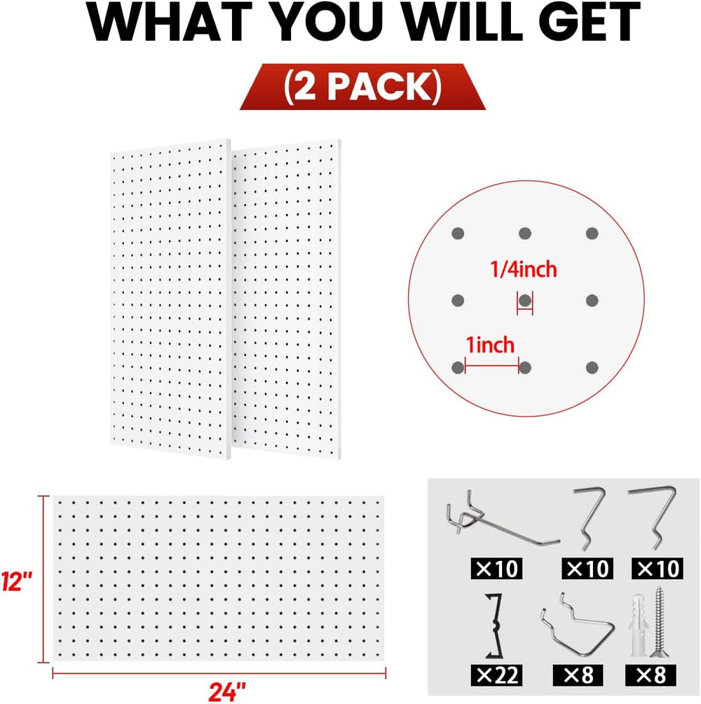 Peg Board, Metal Pegboard Tool Organizer, 12 x 24 in, 30 lb Capacity