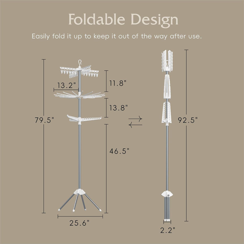 Beaudaily Clothes Drying Rack, Foldable 79.5-Inch Laundry Drying Rack,3 Tie, ...