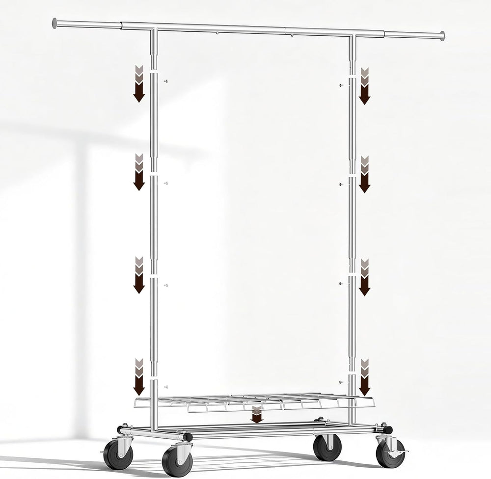 Heavy Duty Clothes Rack, Rolling Clothing Rack Load 420 LBS, Silver