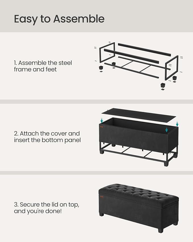SONGMICS Velvet Storage Ottoman Bench, Foot Rest