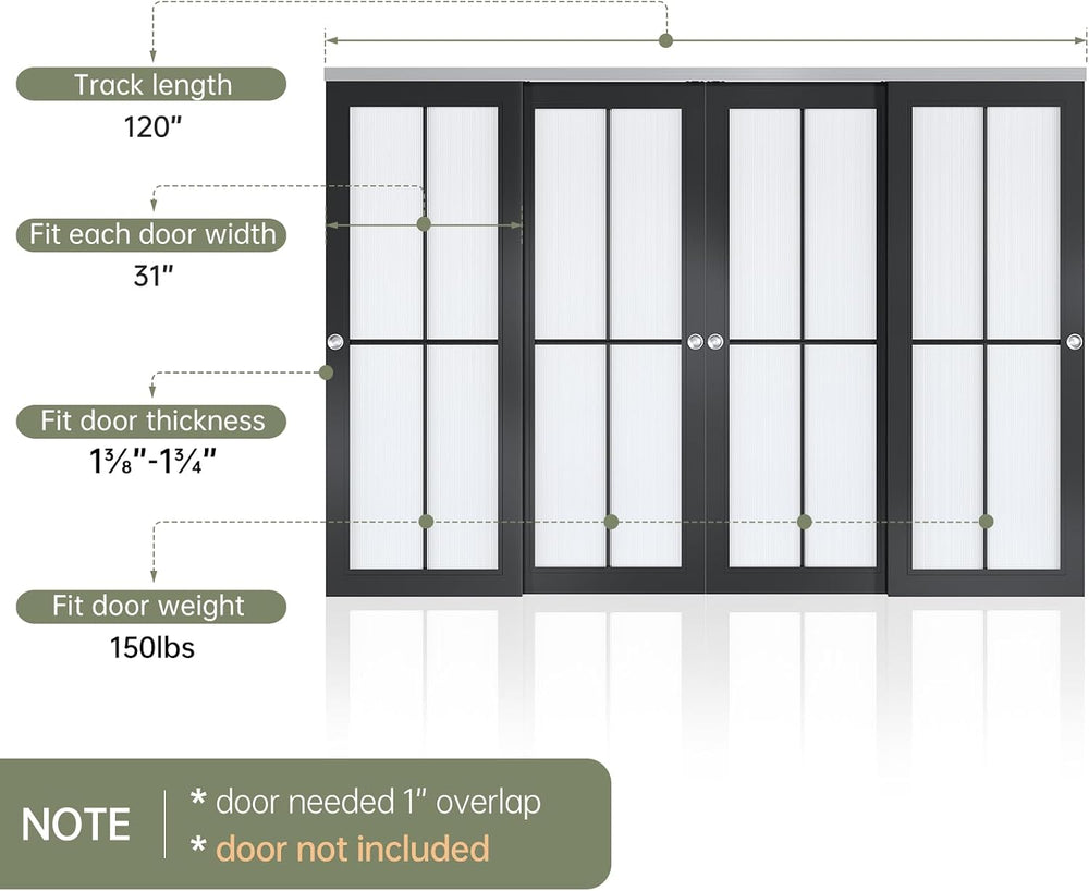 10FT/120in Bypass Double Sliding Pocket Door Hardware Kit,Commercial Grade,Al...