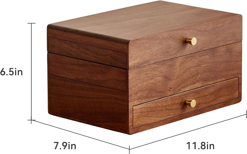 CHOSIN Black Walnut Wooden Jewelry Box for Women, 3 Level Multi-functional Dr...