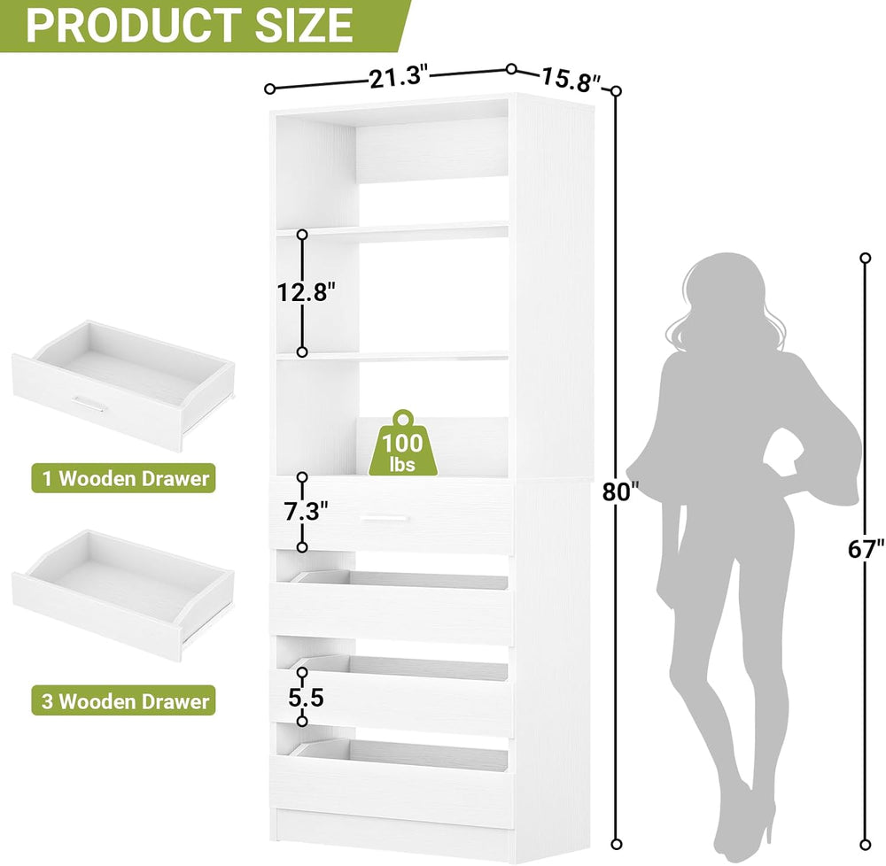 Aheaplus 21.3" Closet System with 4 Drawers, Wood Closet Organizer, White