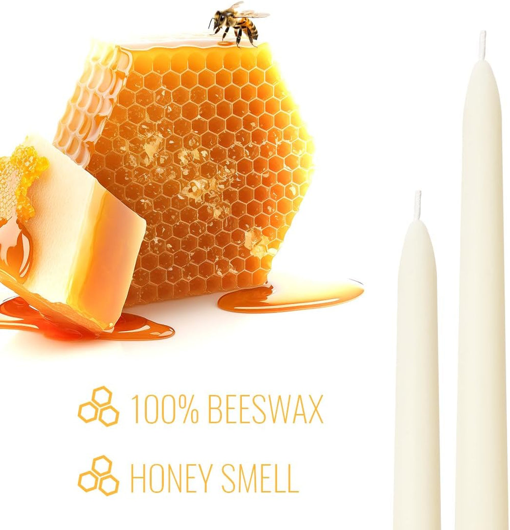 Ivory Beeswax Taper Candles- 9 Hour Burn Time，Pure Natural Hand Poured Beeswa...