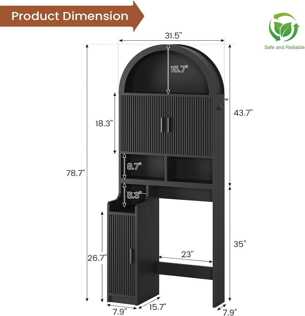 Itaar Arched Over The Toilet Storage Cabinet, 78.7" H Fluted Bathroom Or...