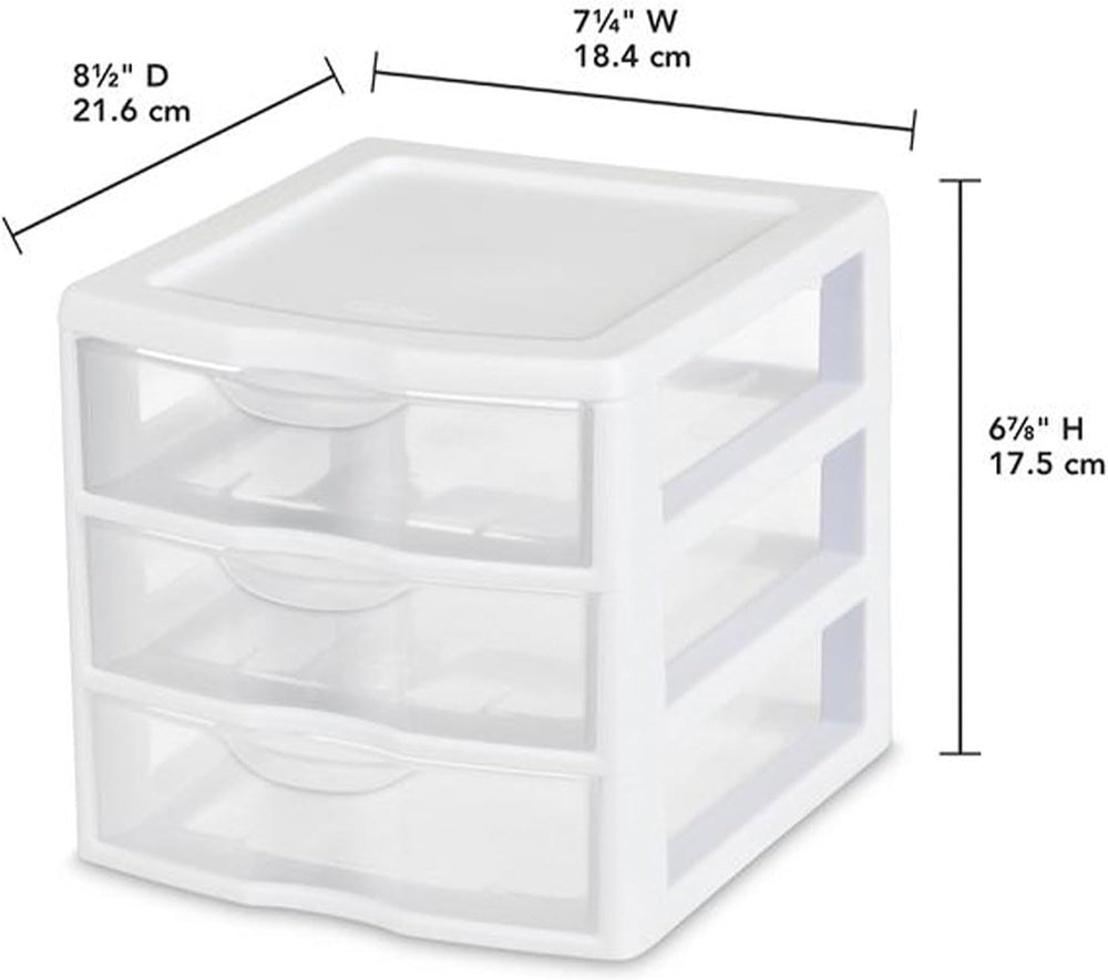 Sterilite Clearview 3-Drawer Cart Small Plastic Storage Organizer, 12-Pack