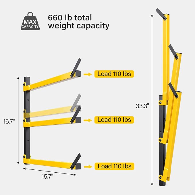 GREENER Lumber Storage Rack Folding Wood Storage Racks Wall-Mounted Metal Rac...