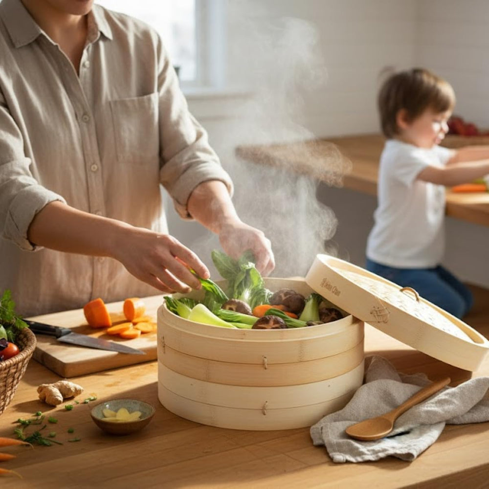 Helen's Asian Kitchen Bamboo Food Steamer with Lid - 100% Natural Bamboo ...