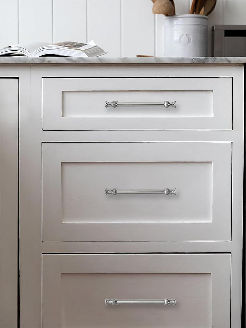 10-Pack 3-3/4inch(96mm) Hole Center Brushed Satin Nickel Cabinet Pulls Solid ...