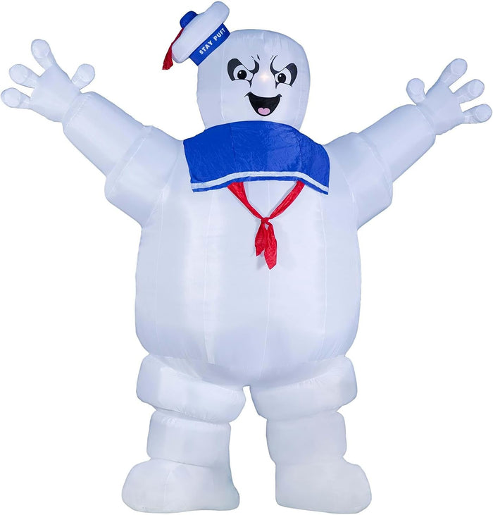 Fun Costumes Ghostbusters Inflatable Stay Puft Marshmallow Man Outdoor Halloween Decoration - LED Lights, Tether Ties, Stakes, Power Cord & Repair Kit 15FT