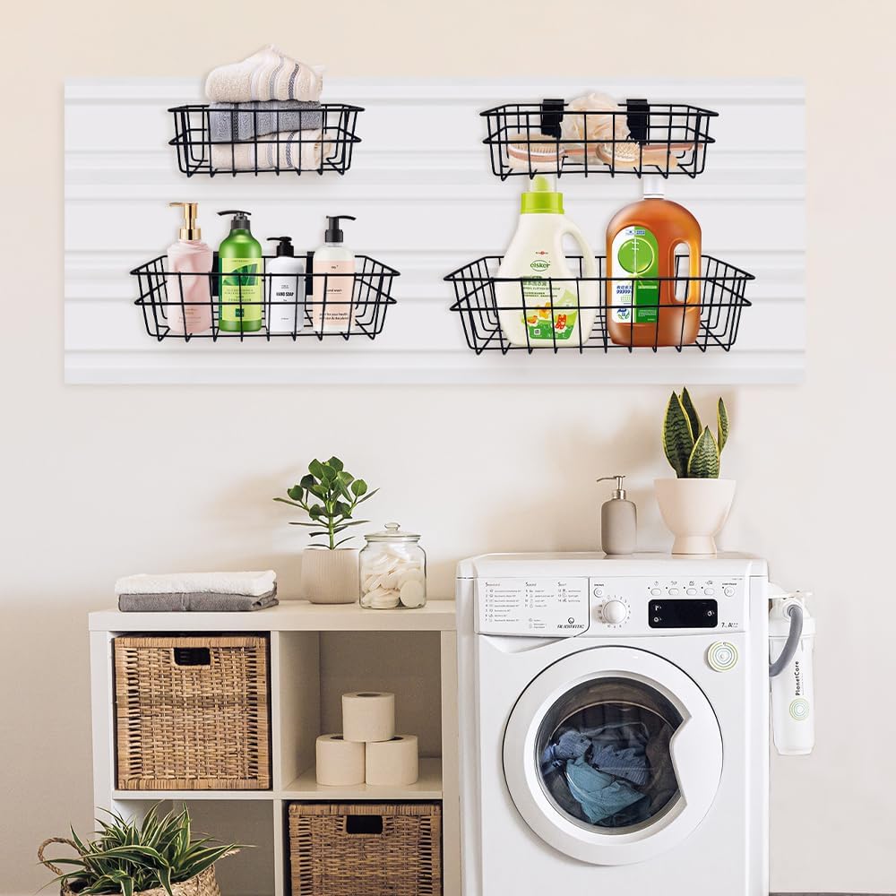 BELLOYON 4Pcs Slatwall Baskets Black 4 Size Metal Slatwall Bins