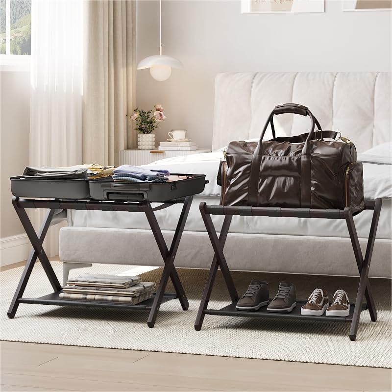 Smart FENDEE 2 Pack Luggage Rack, Folding Luggage Rack for Guest Room, Brown ...