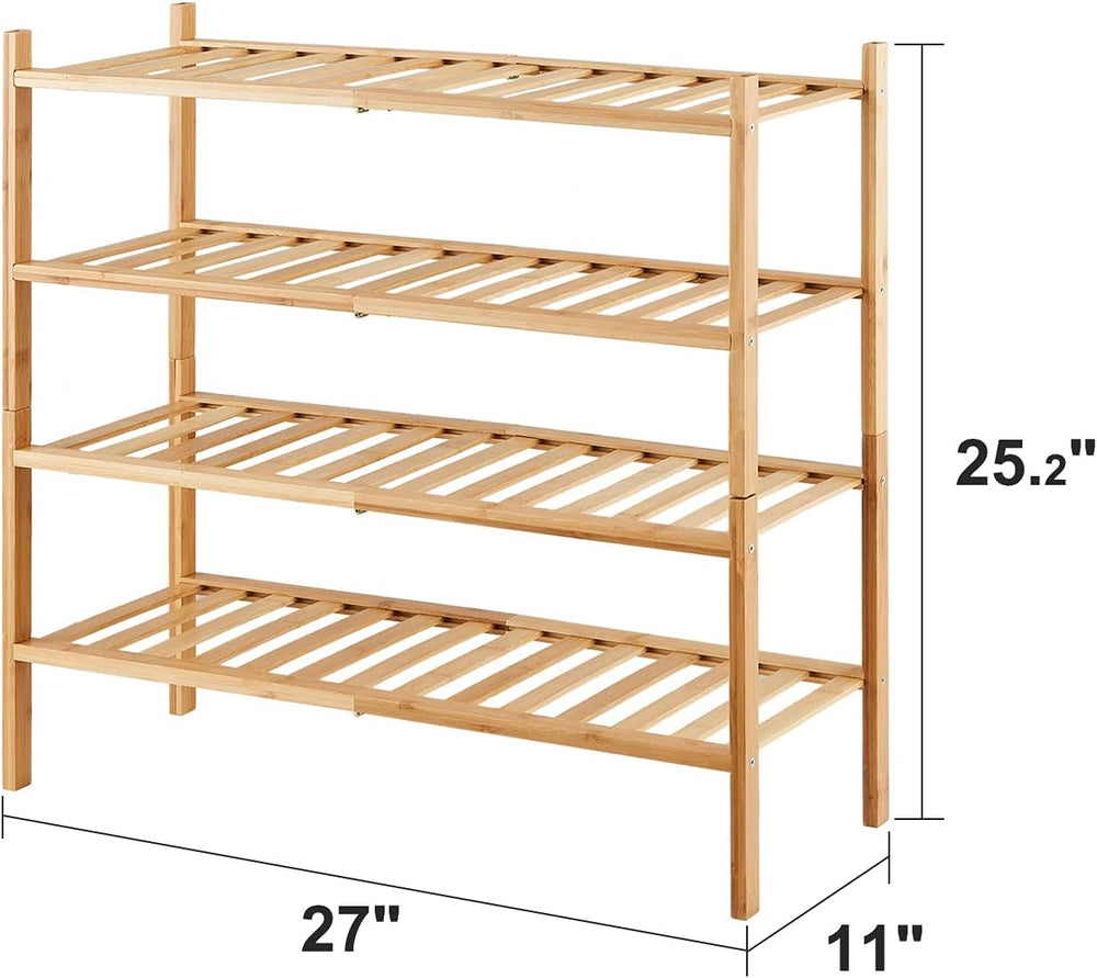 viewcare 4-Tier Bamboo Shoe Rack for Entryway, Stackable | Foldable | Natural...