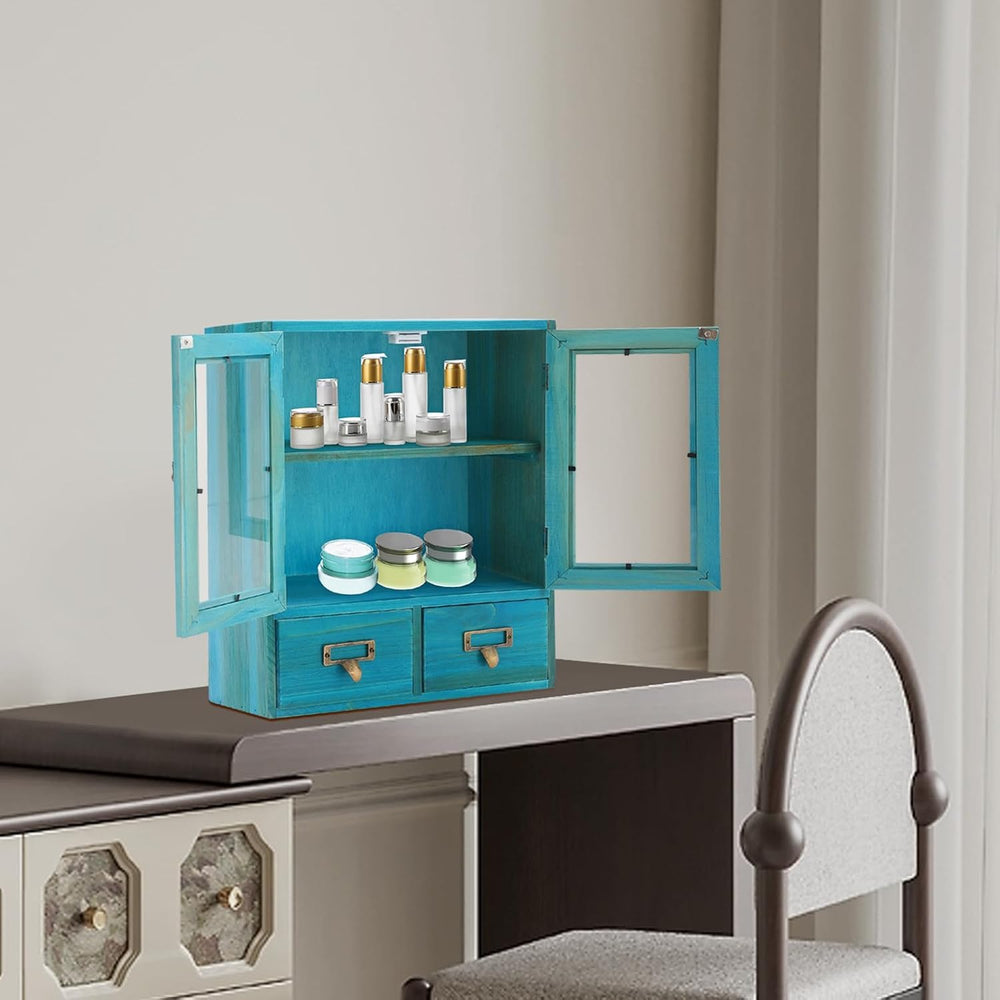 2-Tier Wooden Storage Cabinet with Double Doors & 2 Drawers, Stylish Apot...