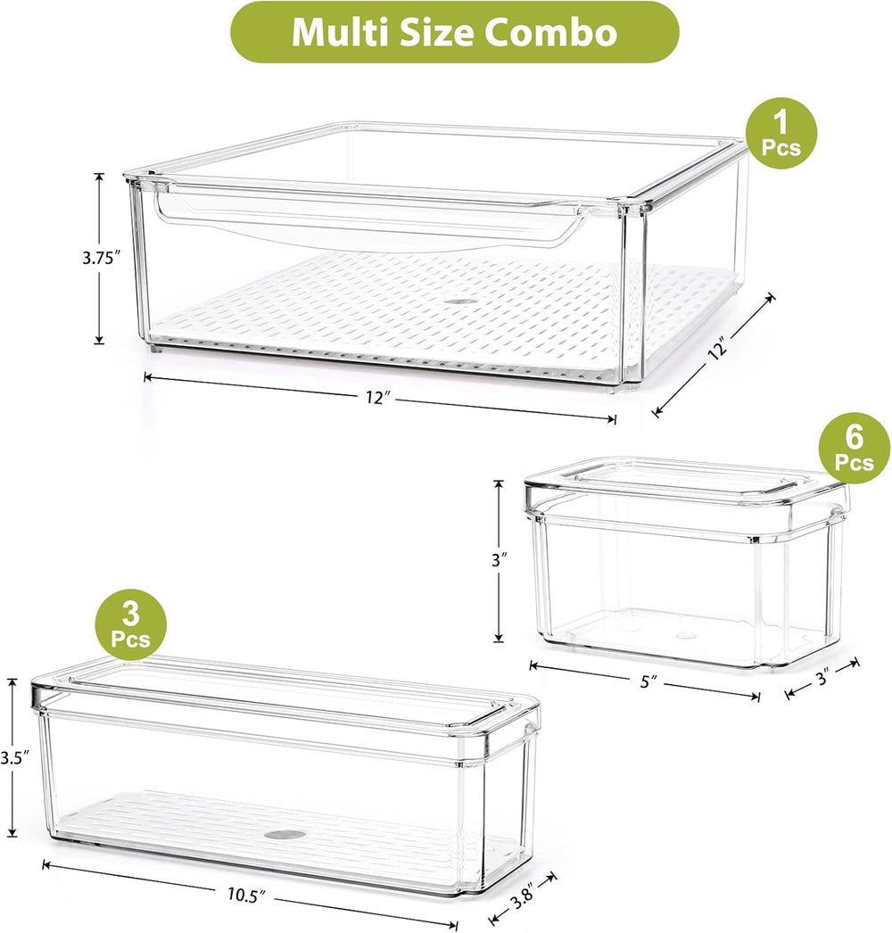 10 Pack Stackable Fridge Organizers and Storage Bins with Lids for Kitchen