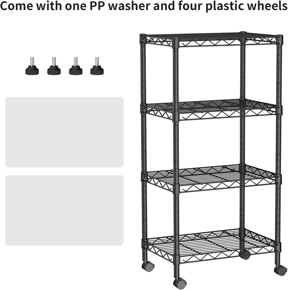 Golpart Small Shelves Storage Wire Metal Adjustable Shelf Unit with Wheels