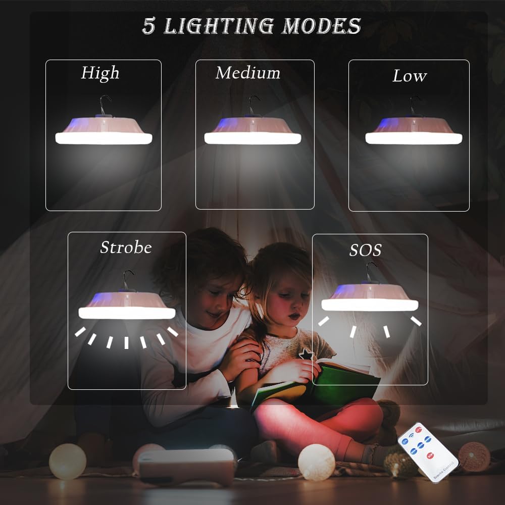 [2 Pack 120 LED ] Solar Camping Tent Lights Rechargeable Portable Lantern